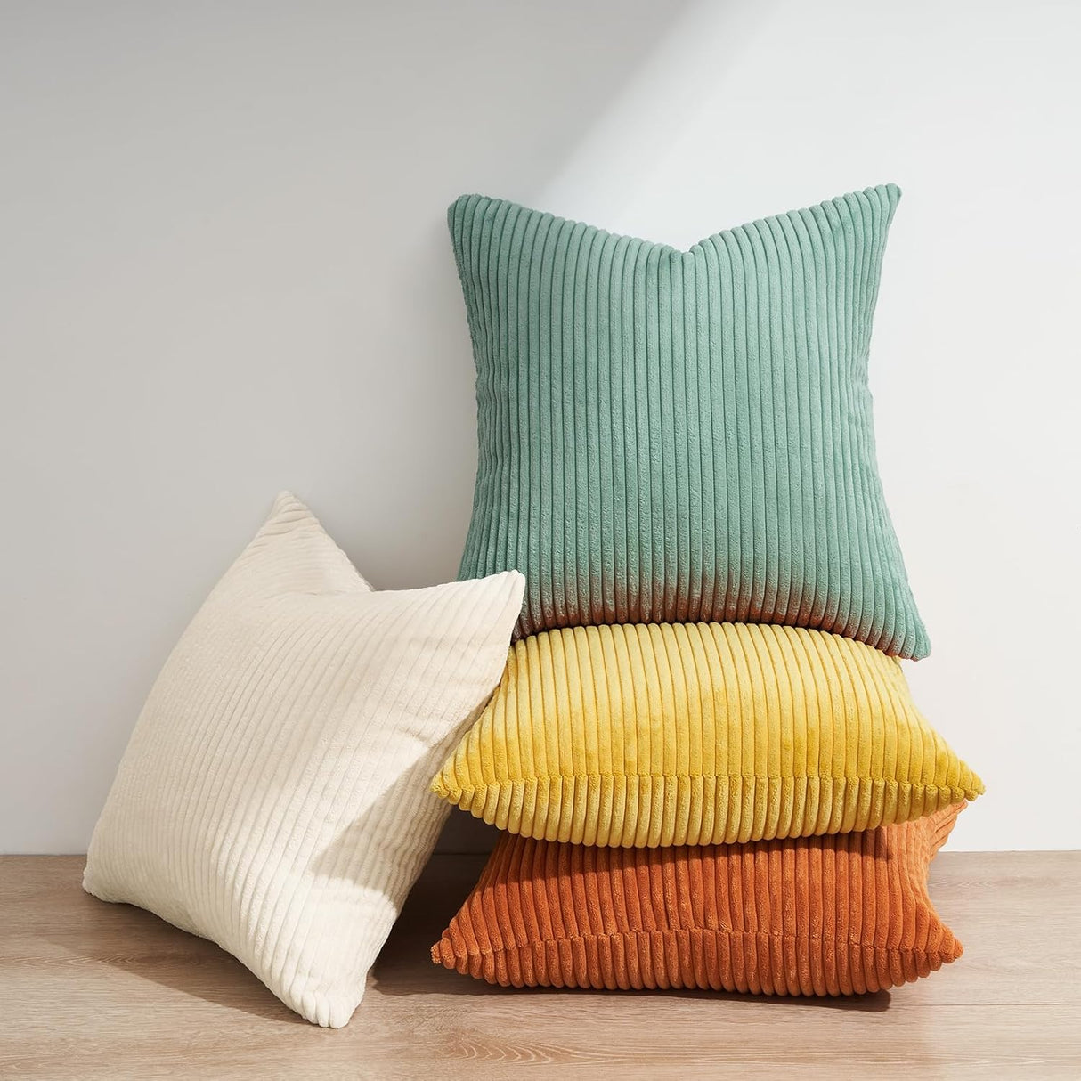 Corduroy Velvet Cushion Covers - Soft Velvet Fabric with Hidden Zipper - Rainbow, 45cm x 45cm (Pack of 4)