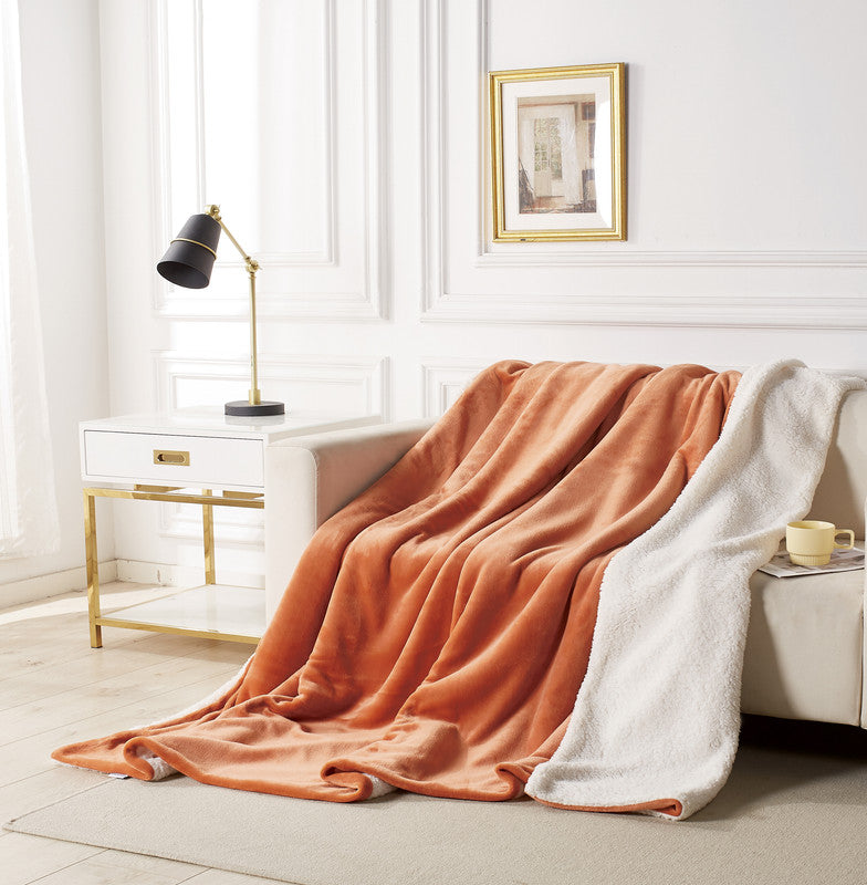2-in-1 Teddy Sherpa Quilt Cover Set (Queen Size - Terracotta)
