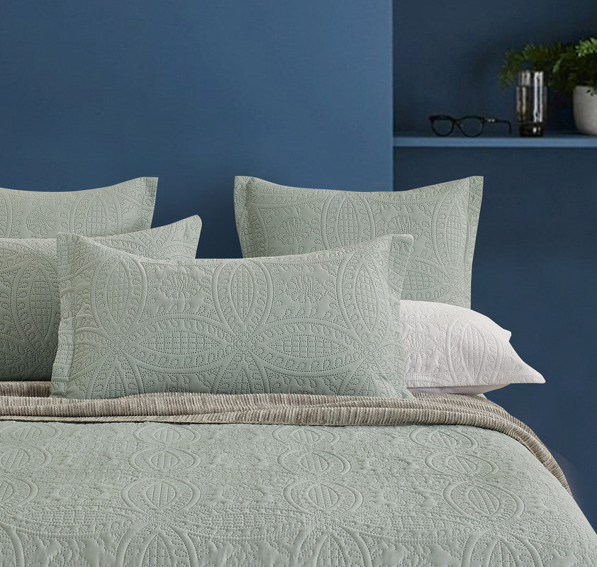 Lisbon Quilted 3-Piece Embossed Coverlet Set (Sage Green, Queen/King)