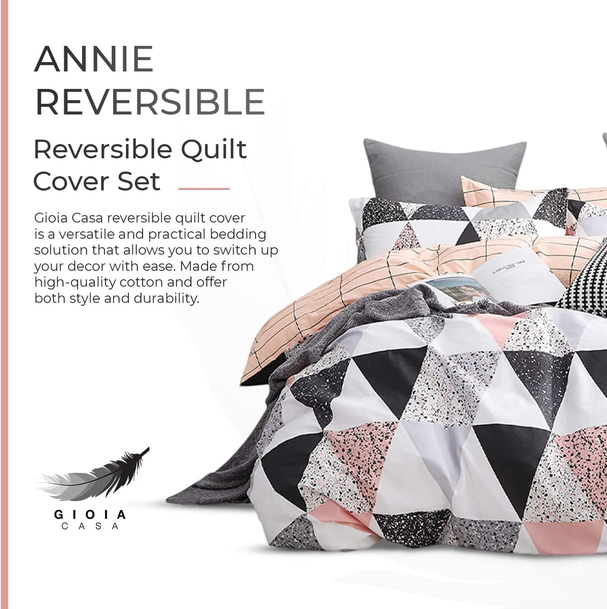 100% Cotton Reversible Quilt Cover Set - Annie - King Size