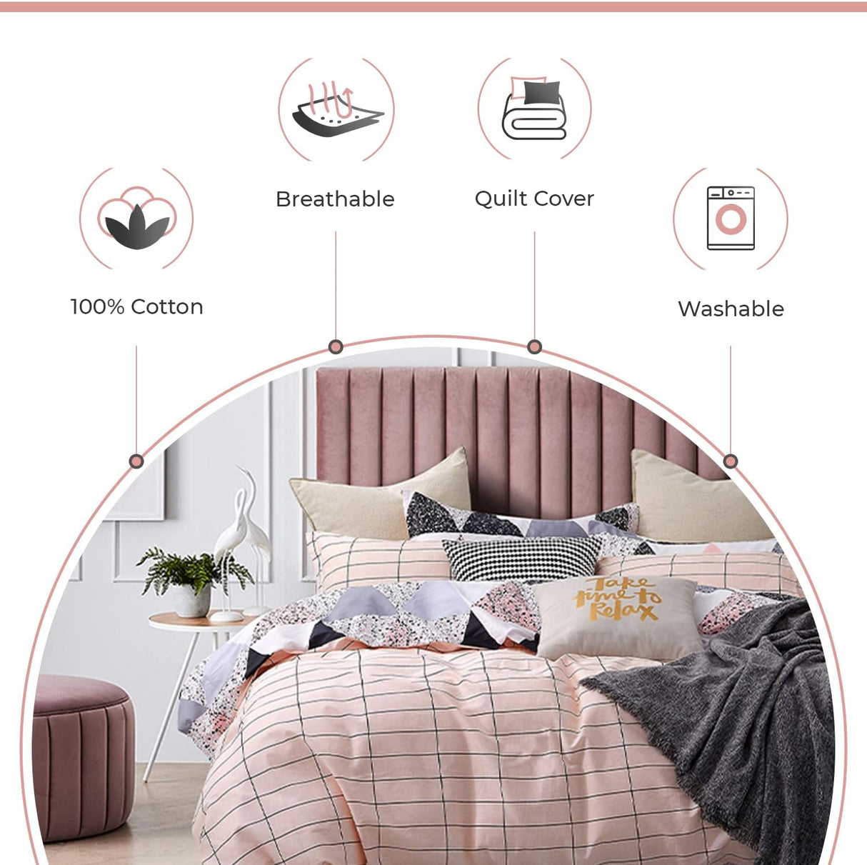 100% Cotton Reversible Quilt Cover Set - Annie - King Size