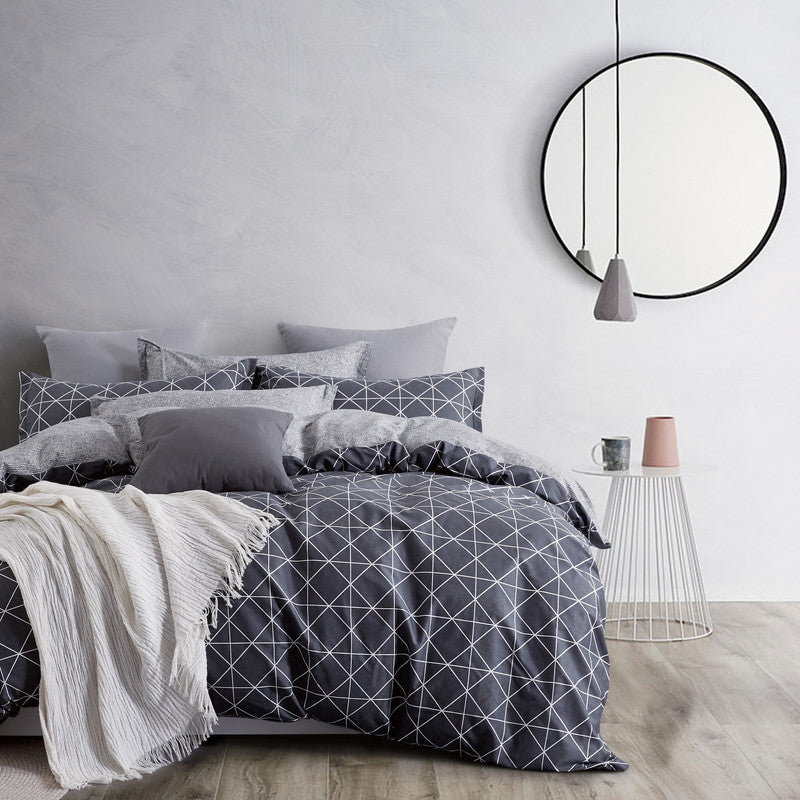 100% Cotton Reversible Quilt Cover Set - Manhattan - King Size