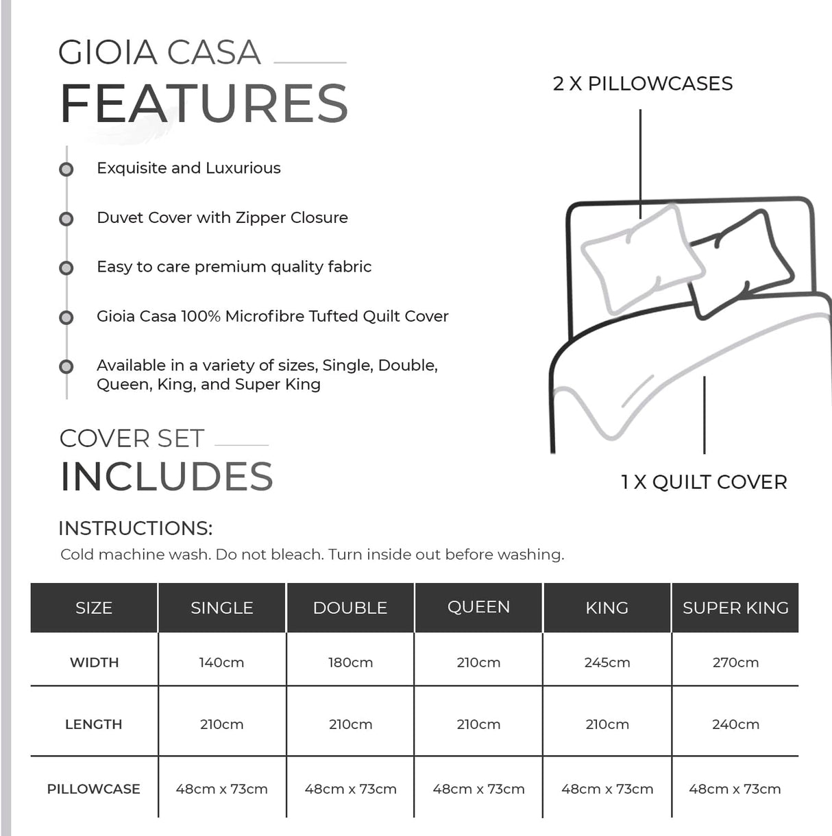 100% Premium Tufted Microfibre Quilt Cover Set - Ultra-Soft, Durable Embroidery Bedding Comforter Set - Machine Washable & Zipper Closure - White - King