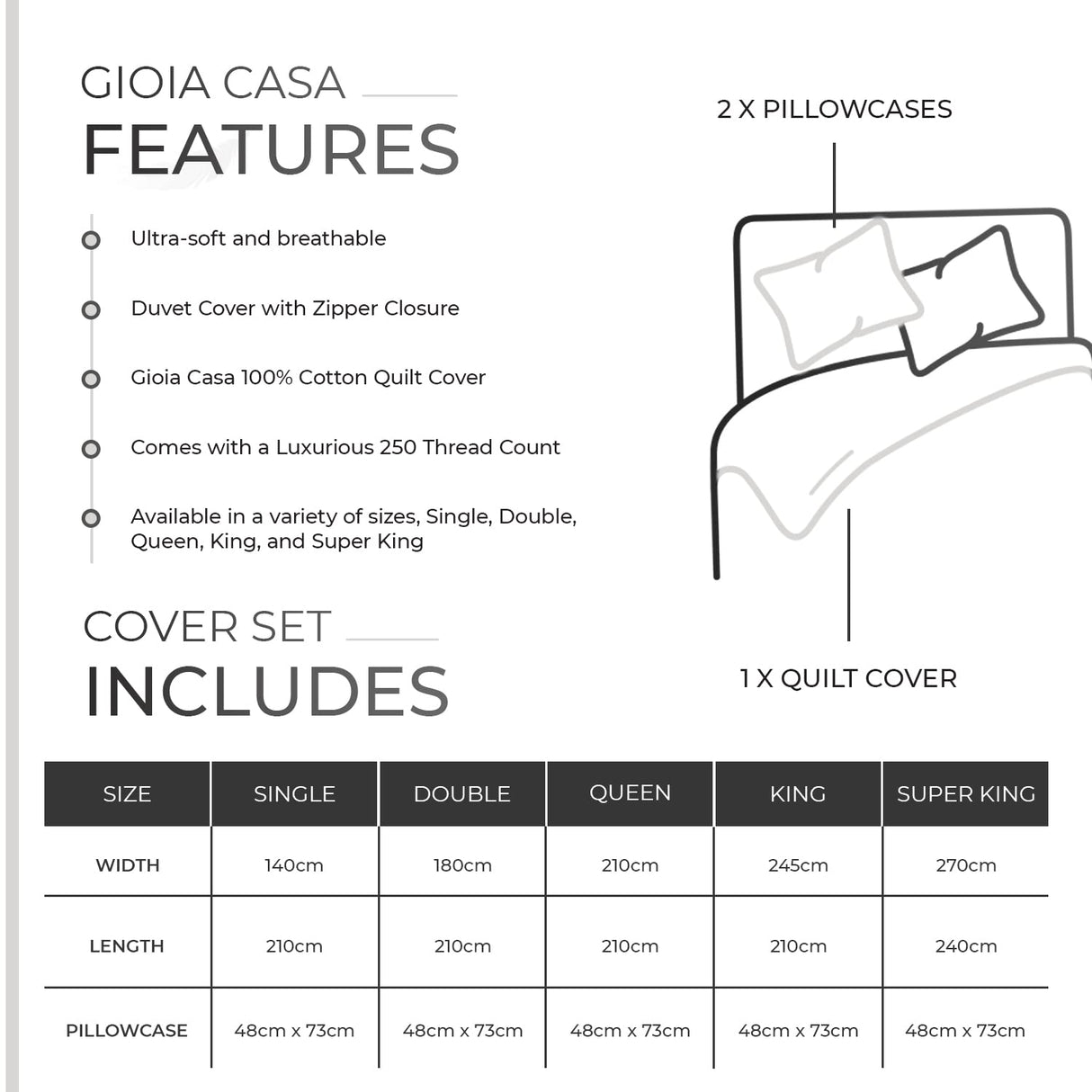 100% Cotton Vintage Washed Bed Quilt Cover Set - White - King Size