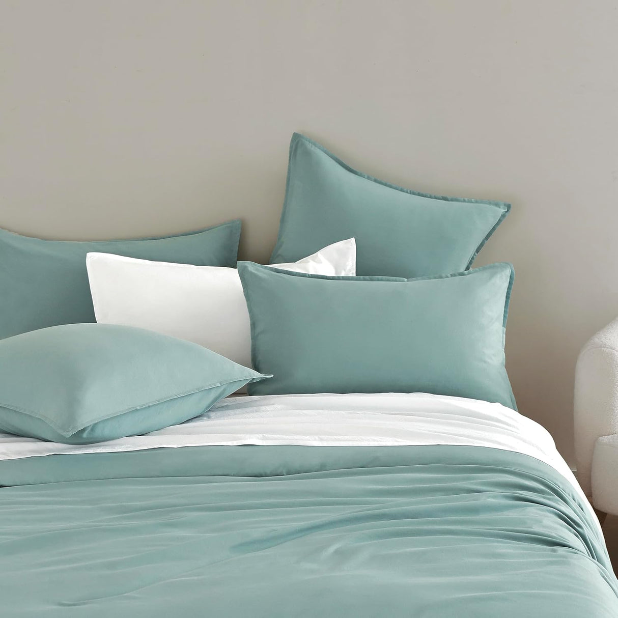 Vintage Washed Microfibre Quilt Cover Set (3Pcs) - Seafoam - Super King Size