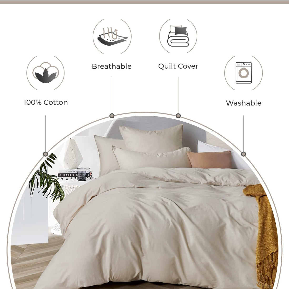 100% Cotton Vintage Washed Bed Quilt Cover Set - Natural - Super King Size