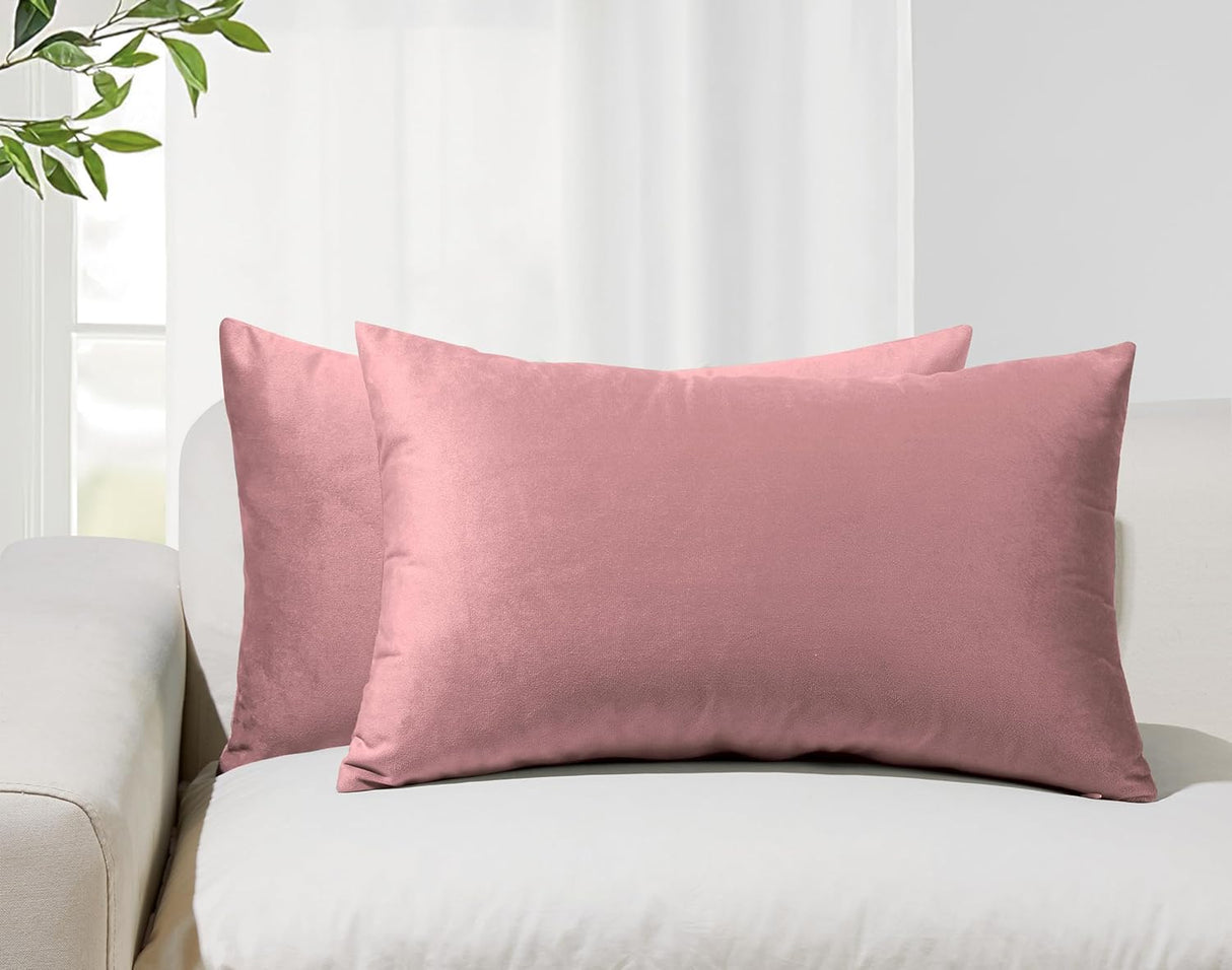 Twin-Pack Velvet Cushion Covers - Soft Microfibre Cushion Covers with Hidden Zipper (Blush, 30cm*50cm)