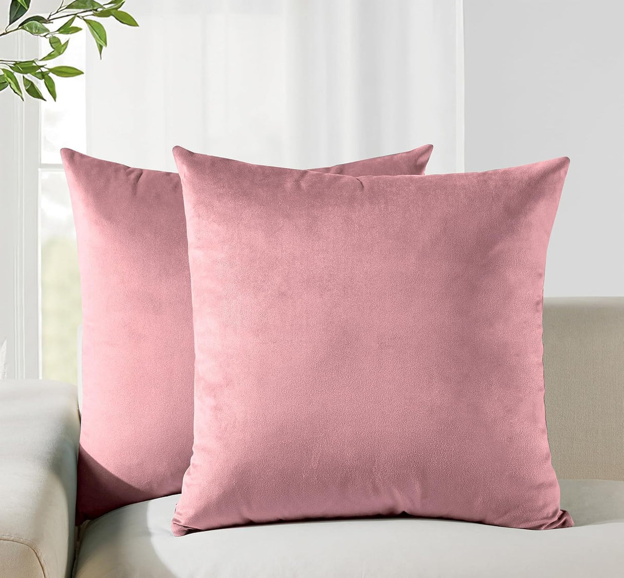 Twin-Pack Velvet Cushion Covers - Soft Microfibre Cushion Covers with Hidden Zipper (Blush, 45cm*45cm)