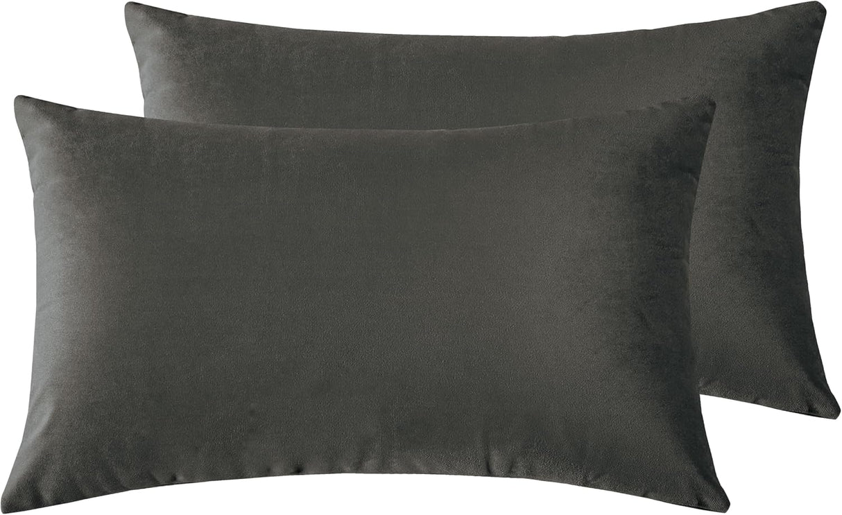 Twin-Pack Velvet Cushion Covers - Soft Microfibre Cushion Covers with Hidden Zipper (Dark Grey, 30cm*50cm)