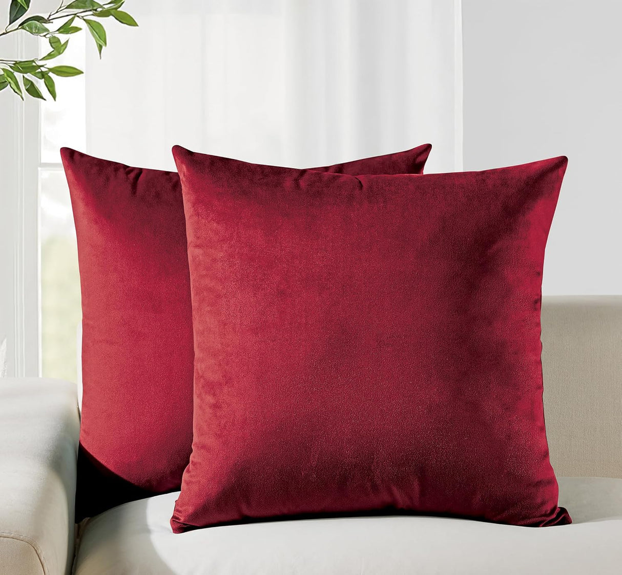 Twin-Pack Velvet Cushion Covers - Soft Microfibre Cushion Covers with Hidden Zipper (Red, 65cm*65cm)