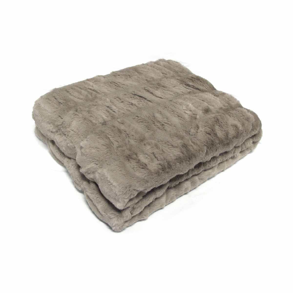 Harper Soft Ruched Pattern Faux Fur Throw Rug 127 x 152 cm Mocha