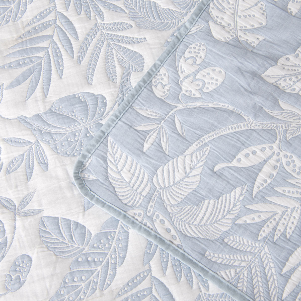 Bianca Laurieton Blue Jacquard Botanical Bedspread Set King