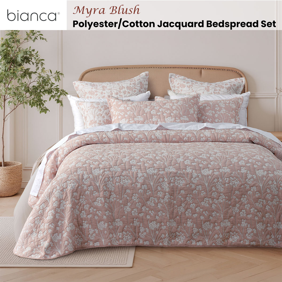 Bianca Myra Blush Floral Jacquard Bedspread Set King