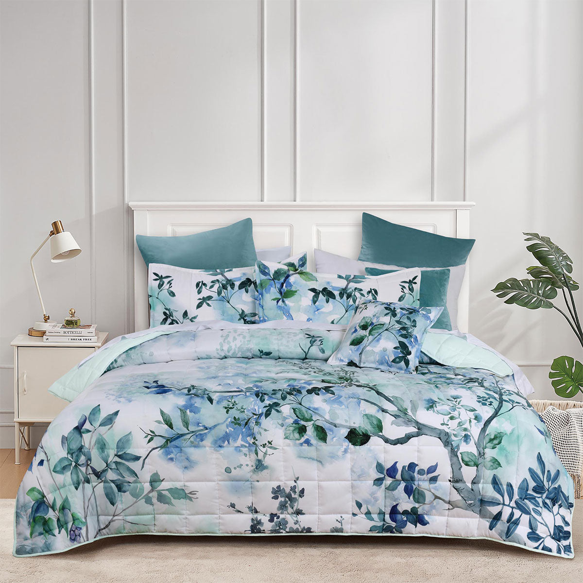 Bianca Woodbury White Botanical Printed Bedspread Set King
