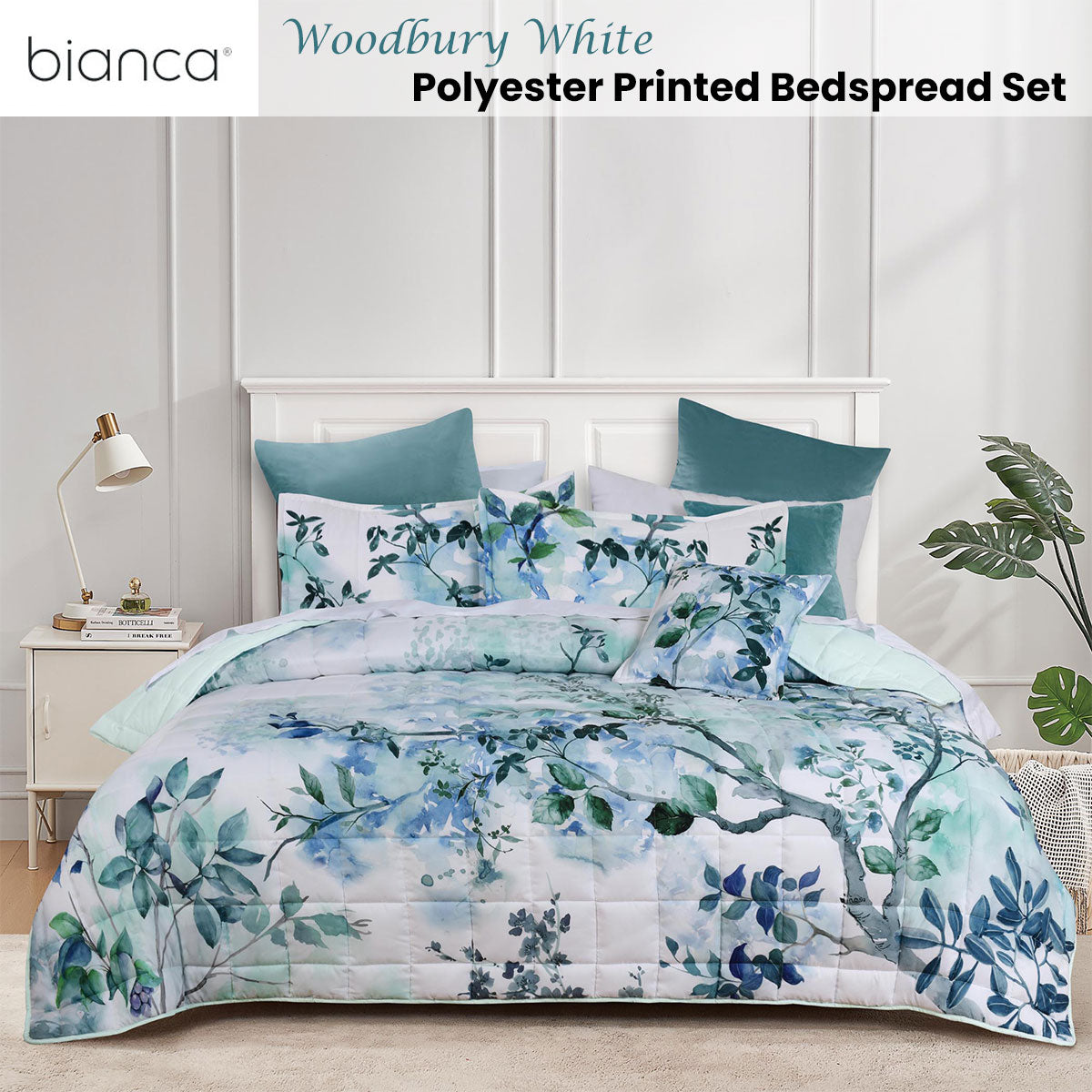 Bianca Woodbury White Botanical Printed Bedspread Set Queen