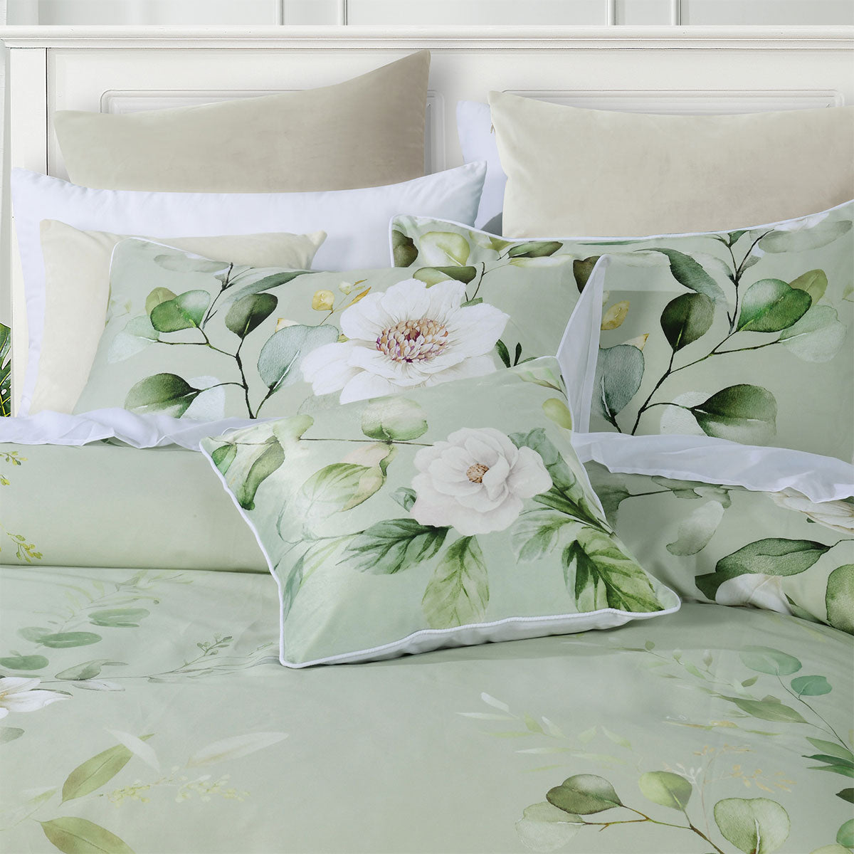 Bianca Salisbury Sage Floral Cotton Sateen Quilt Cover Set Super King