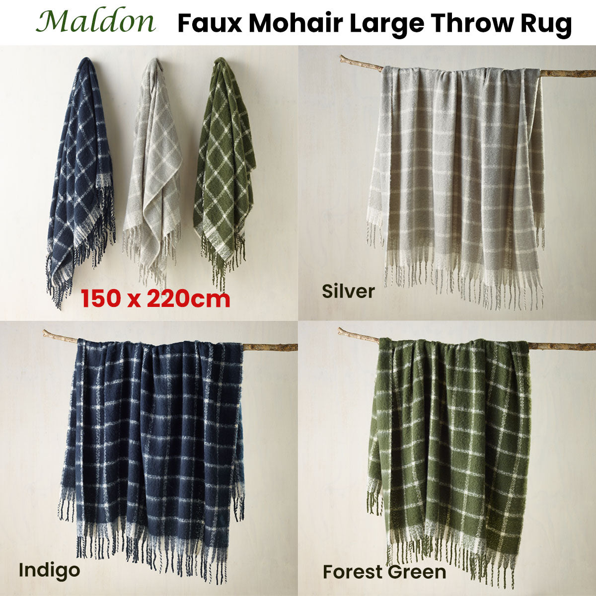 Bianca Maldon Faux Mohair Large Throw 150 x 220 cm Indigo