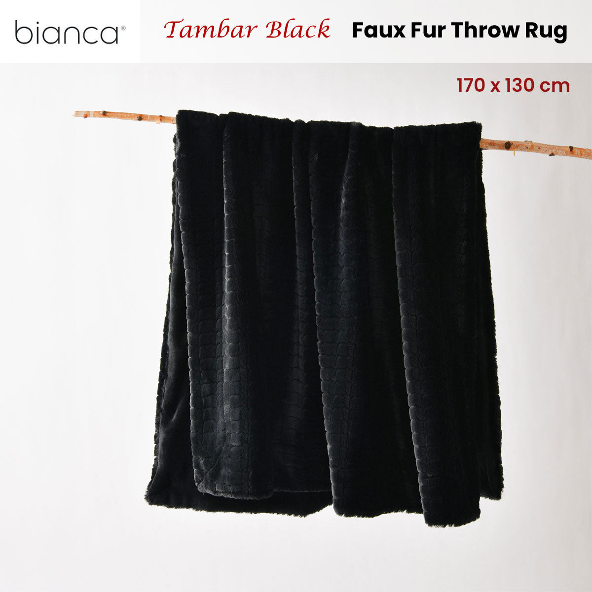 Bianca Tambar Black Faux Fur Throw Rug 130 x 170 cm