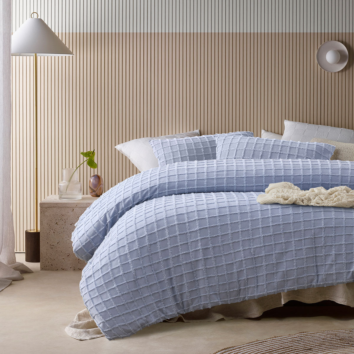 Vintage Design Homewares Parquet Snooze Blue Polyester Cotton Quilt Cover Set Double