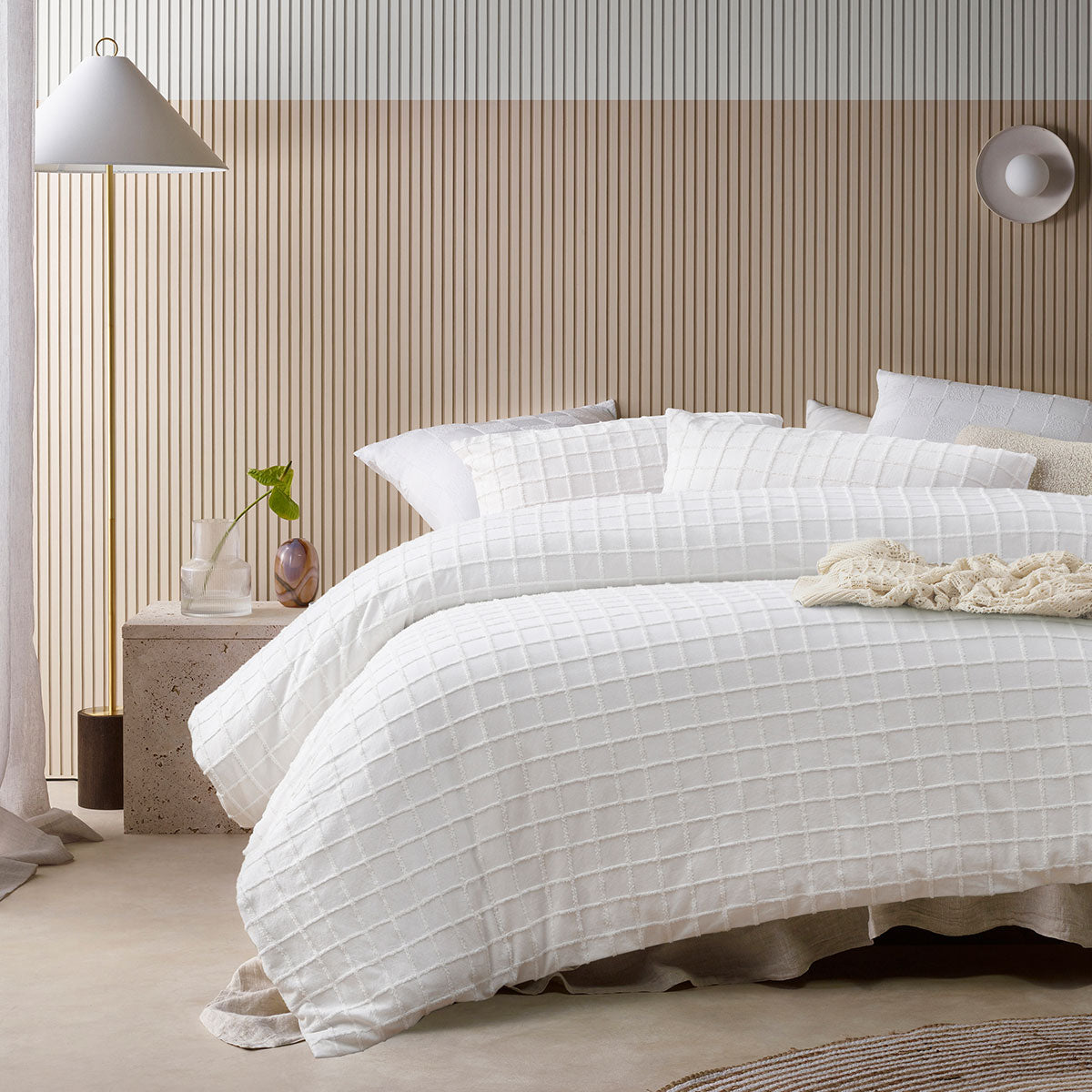 Vintage Design Homewares Parquet White Polyester Cotton Quilt Cover Set Double