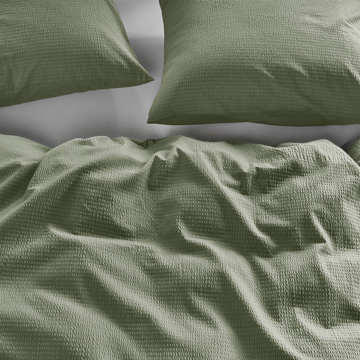 Bedding House Summer Green Seersucker Cotton Quilt Cover Set Queen