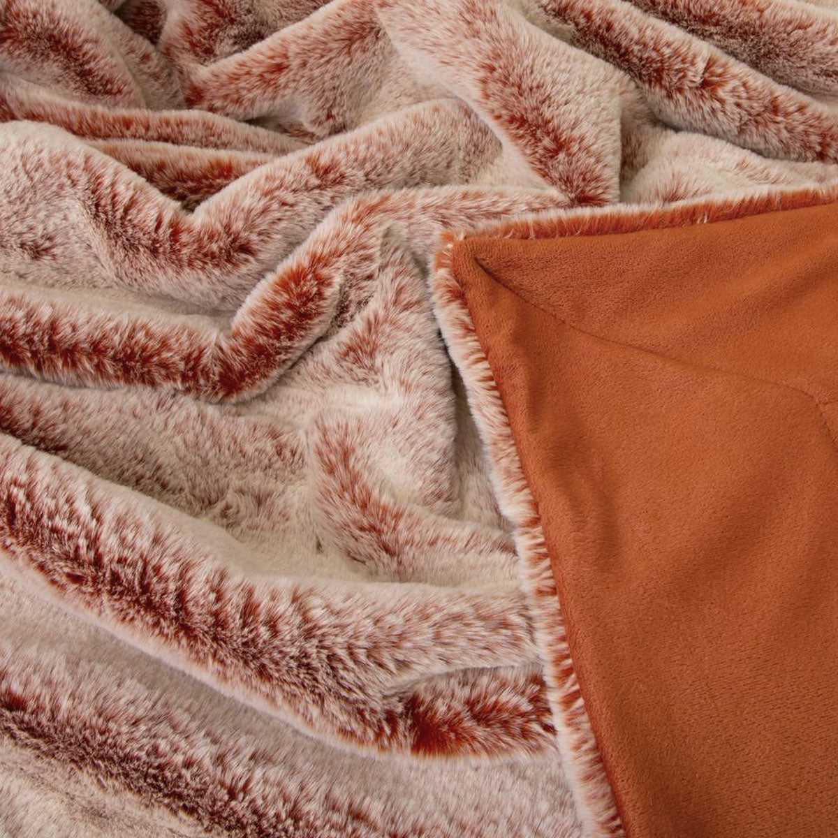 J Elliot Home Archie Terracotta Faux Fur Throw 130 x 160cm