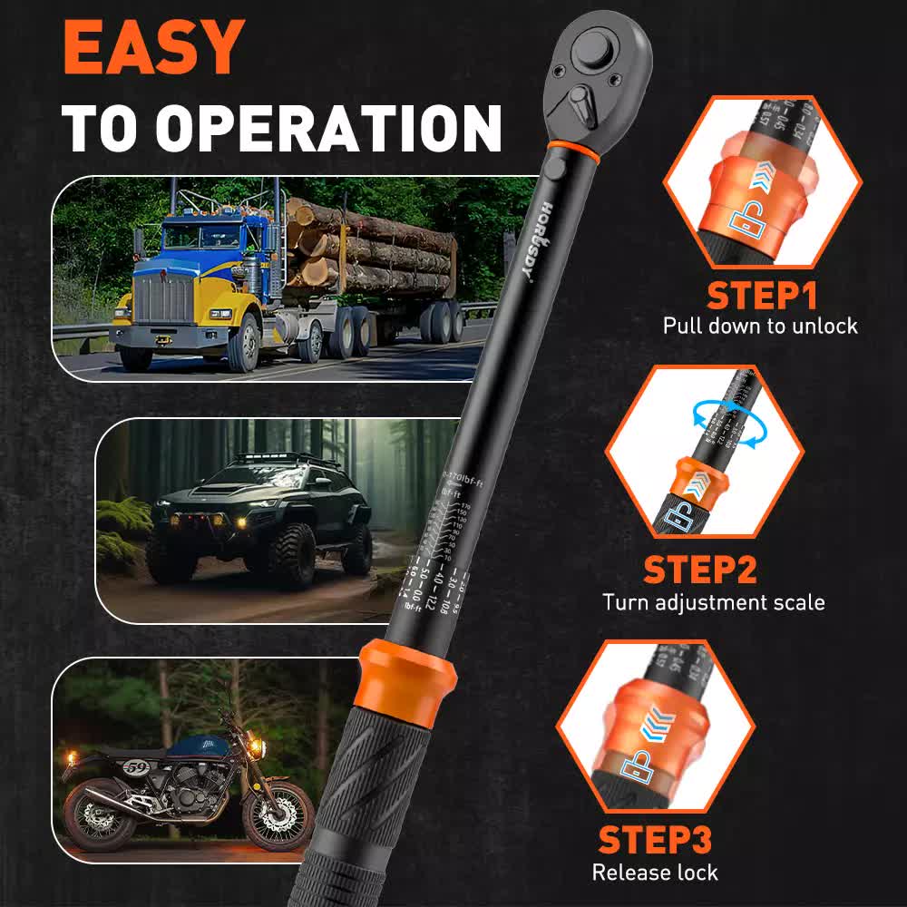 3Pc 1/2" Drive Click Torque Wrench Ratchet Socket Adaptor Extension WorkShop