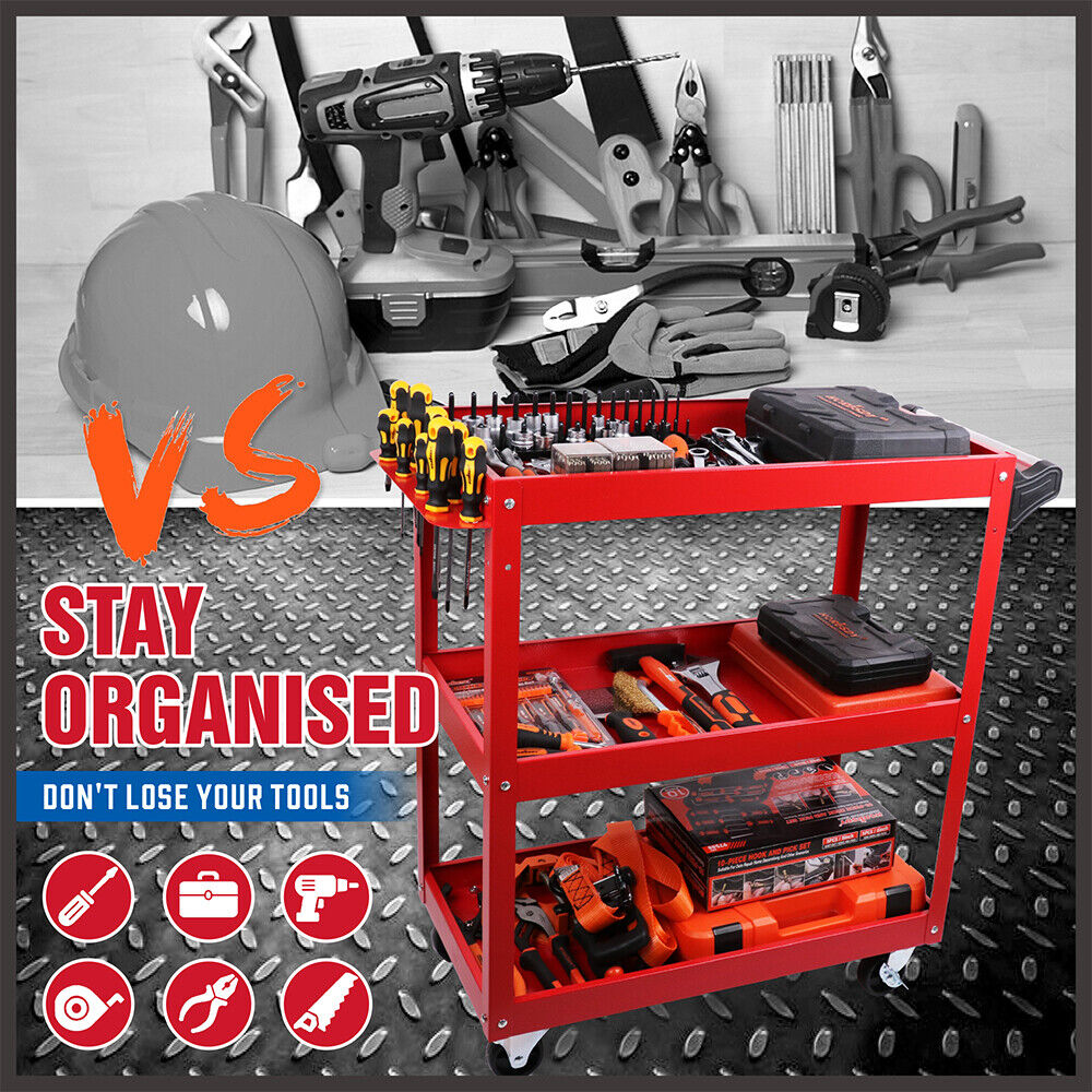 Red 3-Tier Tool Cart Trolley Toolbox Workshop Garage Storage 150KG Organizer Garage