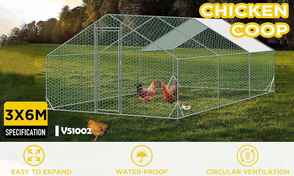 VaKa 3x6x1.95m Metal Walk-in Chicken Coop Rabbit Hutch Cage Hen House Chook Au