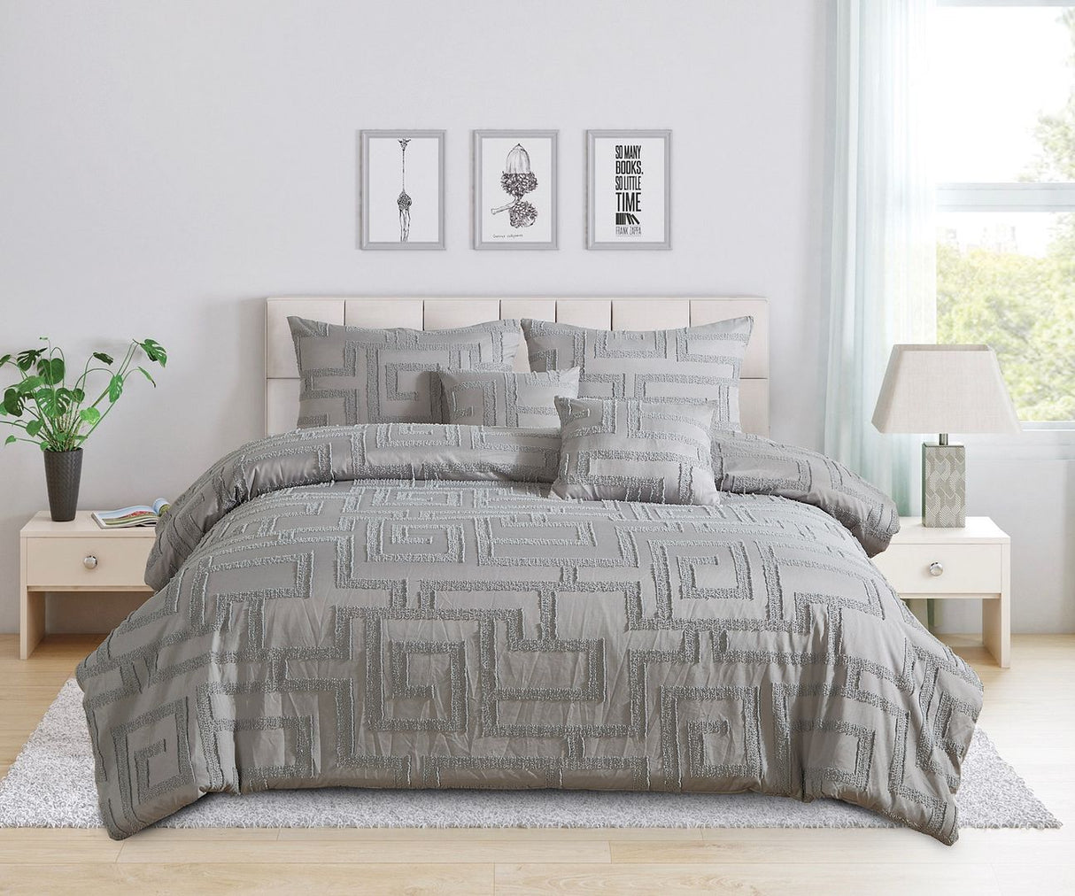 Tufted Jacquard Quilt/Doona/Duvet Cover Set - Grey - Queen Size