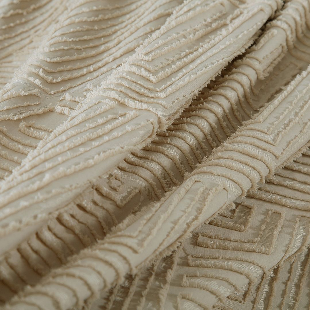 Tufted Textured Jacquard Quilt Cover Set- Beige - King Size