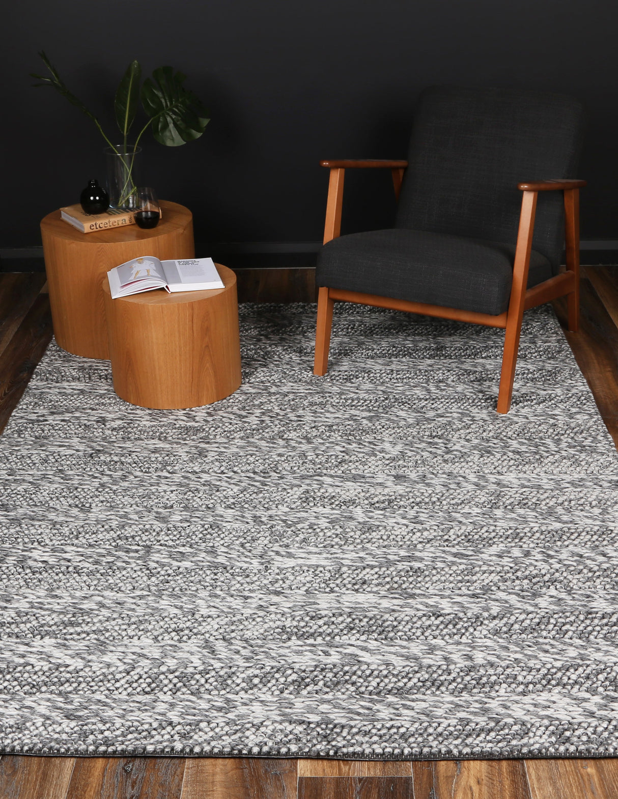 Harlow Ringlets Charcoal Wool Blend Rug 160x230
