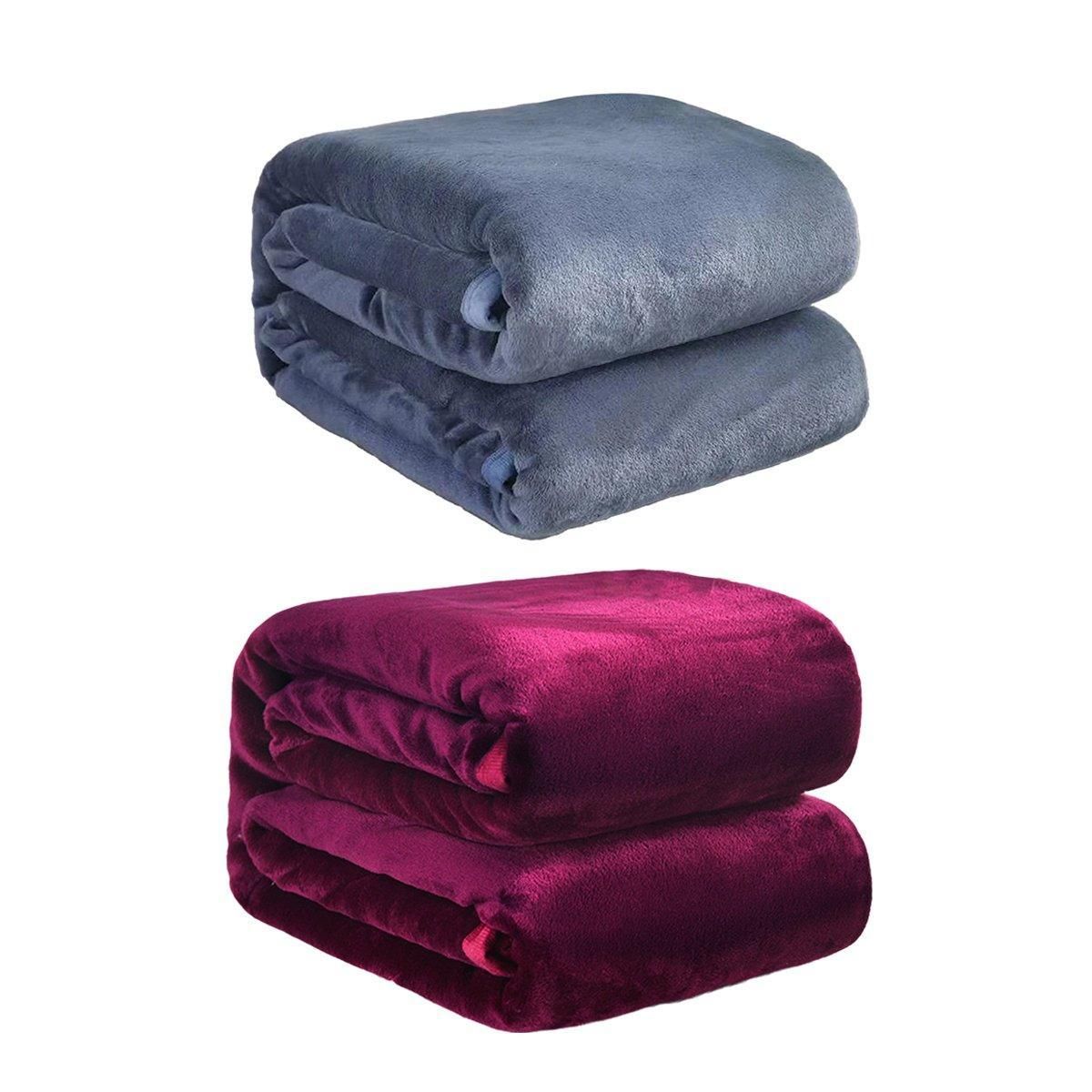 Soft Winter Flannel Blanket for Office Home Lunch Break Warm Cozy Throw Blanket - Wine Red