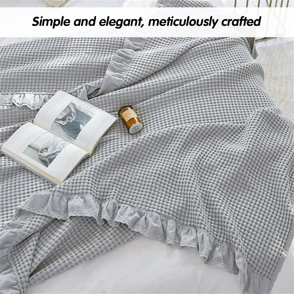 Waffle Sofa Blanket Thin Lightweight Throw Soft Cover Couch Bed Living Room Use - Beige