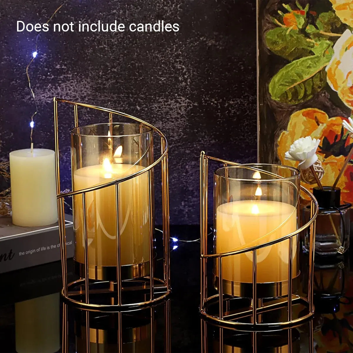 Wrought Iron Candle Holder Romantic Candlestick Ornament Dinner Table Decor Prop - L