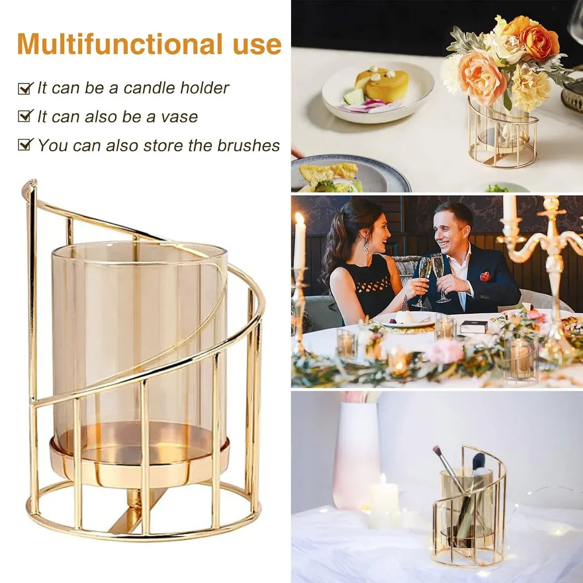 Wrought Iron Candle Holder Romantic Candlestick Ornament Dinner Table Decor Prop - L