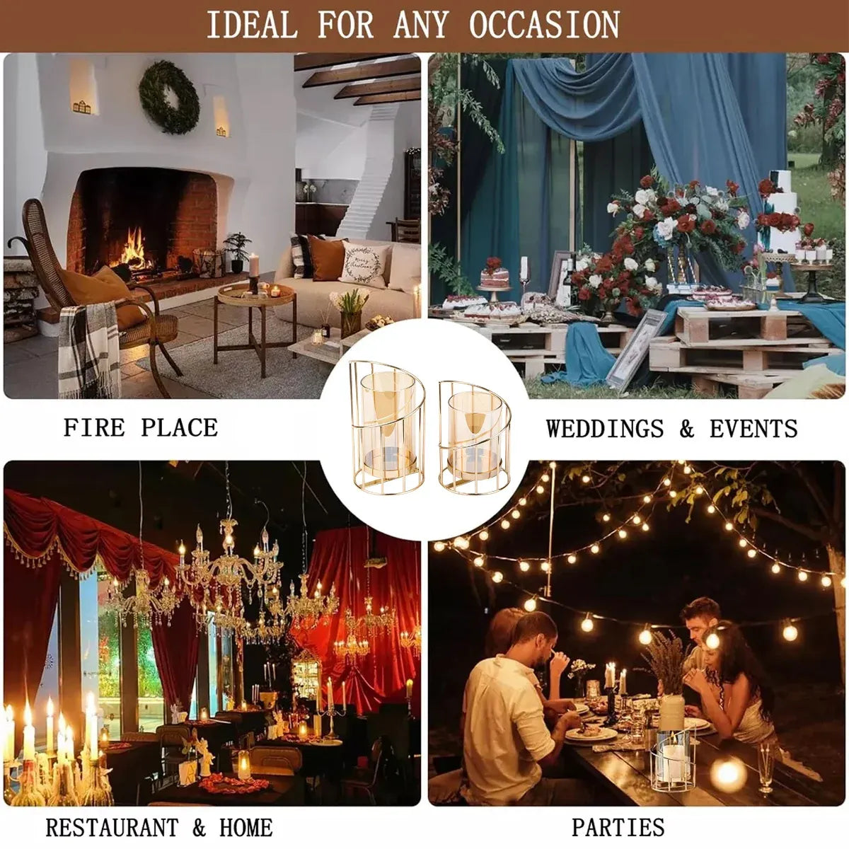 Wrought Iron Candle Holder Romantic Candlestick Ornament Dinner Table Decor Prop - L