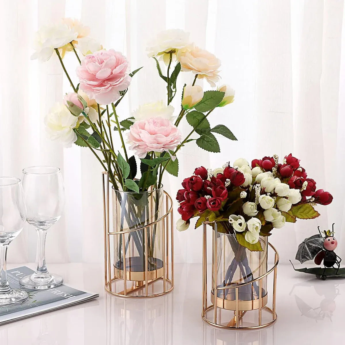 Wrought Iron Candle Holder Romantic Candlestick Ornament Dinner Table Decor Prop - L