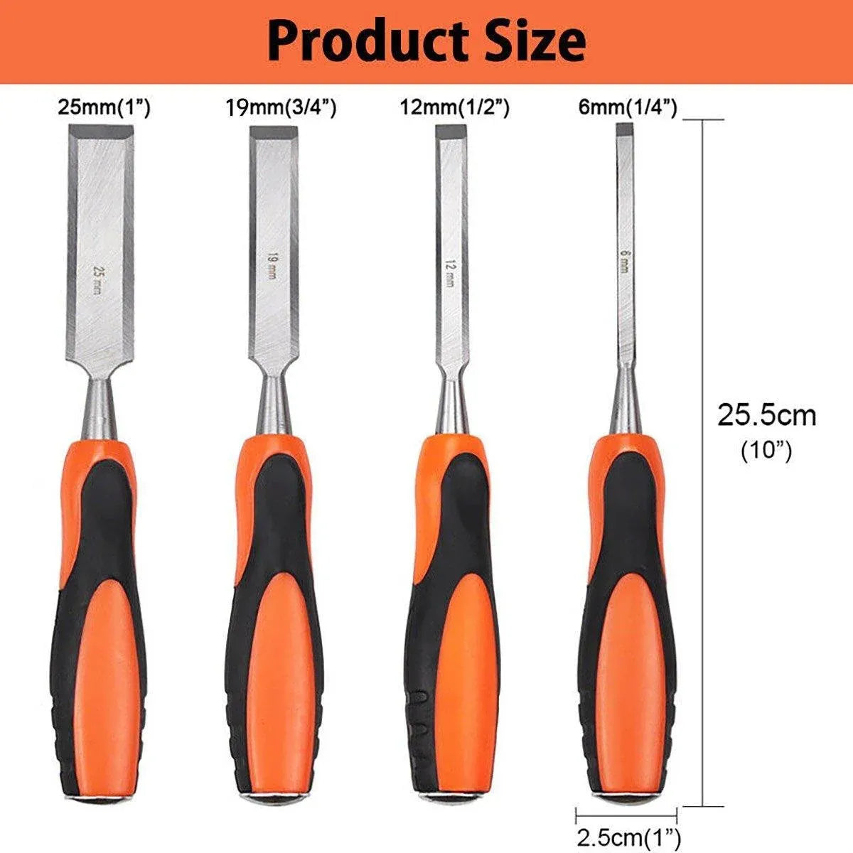 4PCS Woodworking Chisel Set Manual Carving Tools for Wood Craft DIY Projects