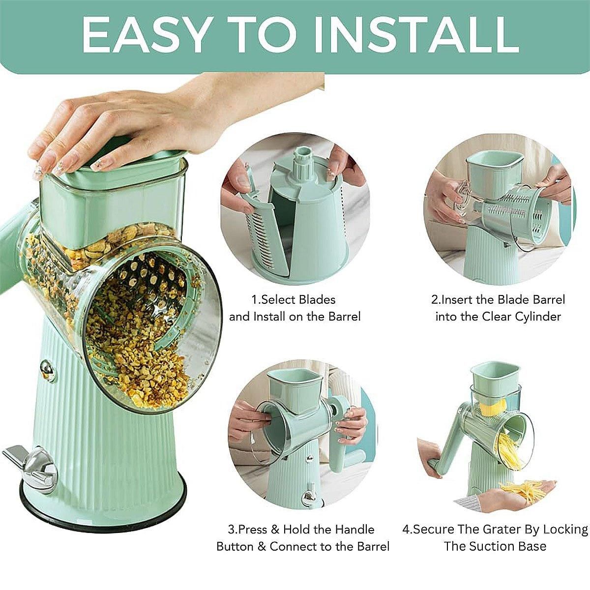 Multifunctional Vegetable Cutter Drum Slicer Kitchen Hand Cranked Grater Tool - White