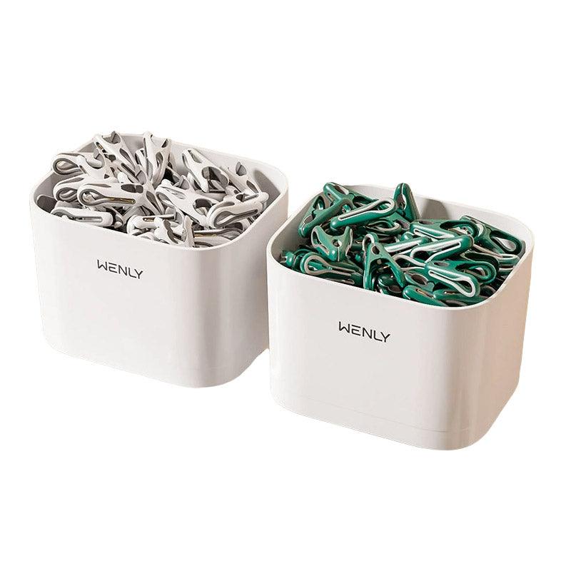 24pcs Clothes Pegs with Storage Basket Laundry Sock Clips Non Slip Drying Hanger - Green