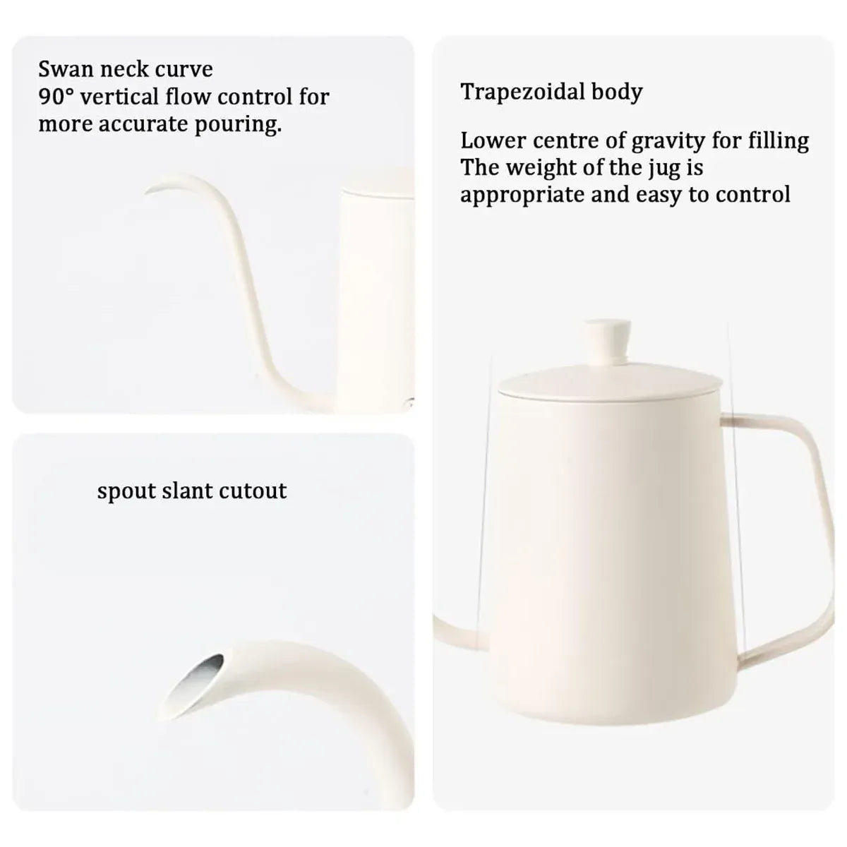 Hand Drip Coffee Pot Stainless Steel Fine Spout Hanging Ear Filter Cup Kettle - Silver