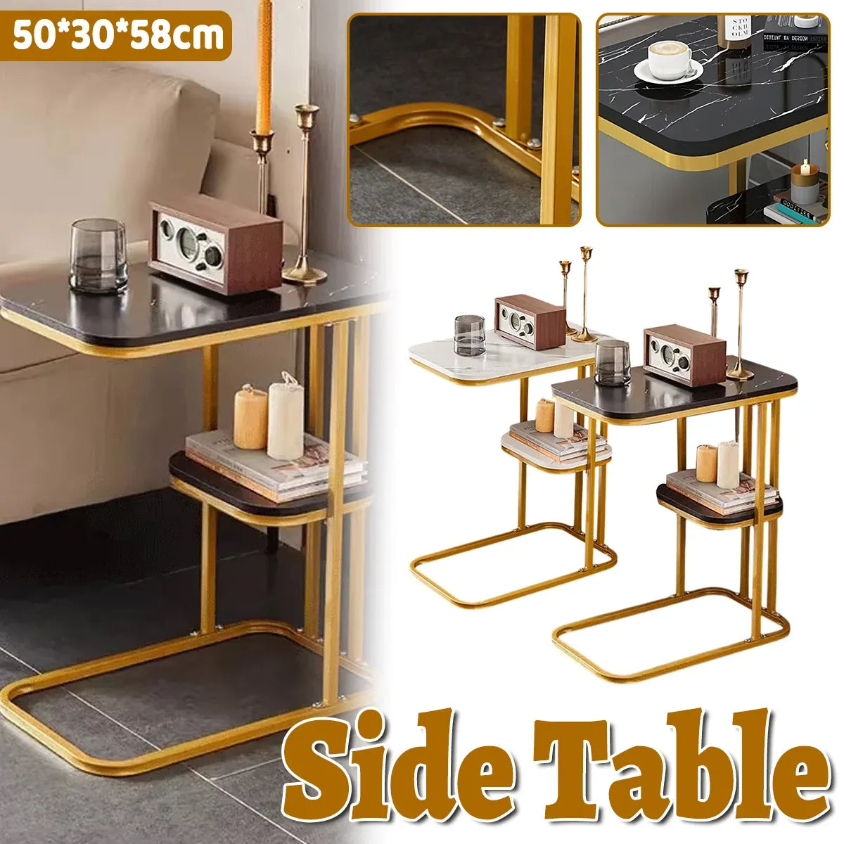 Modern Living Room Side Table 2 Tier Rounded Corners Easy Clean