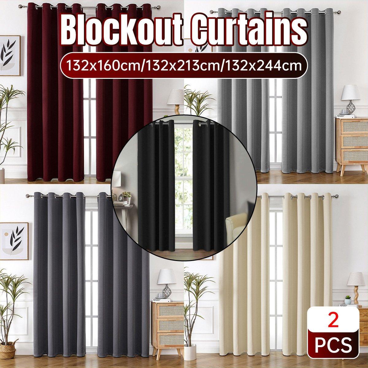 2pcs Semi Blackout Curtain Fabric Solid Colour Home Decor Drapes for Living Room - Yellow - 132x160cm