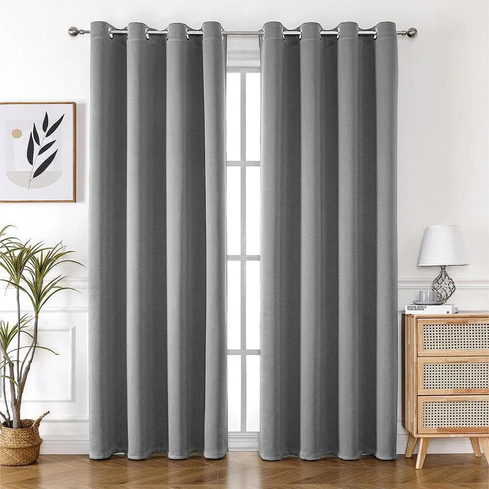 2pcs Semi Blackout Curtain Fabric Solid Colour Home Decor Drapes for Living Room - Dark Grey - 132x160cm
