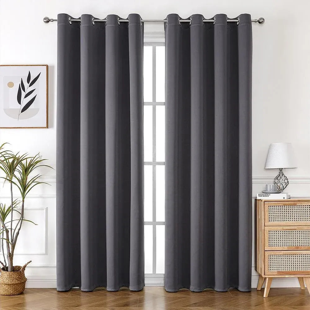 2pcs Semi Blackout Curtain Fabric Solid Colour Home Decor Drapes for Living Room - Dark Grey - 132x160cm