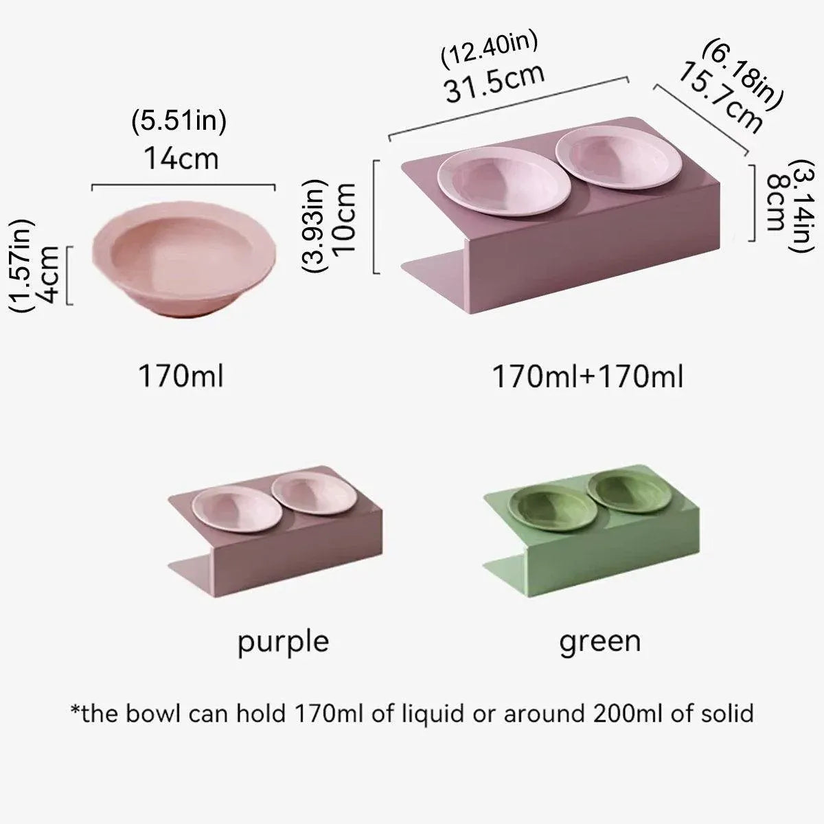 Ceramic Slanted Double Pet Bowl Cat Dog Food Water Bowl Non-Slip Feeding Dish - Purple
