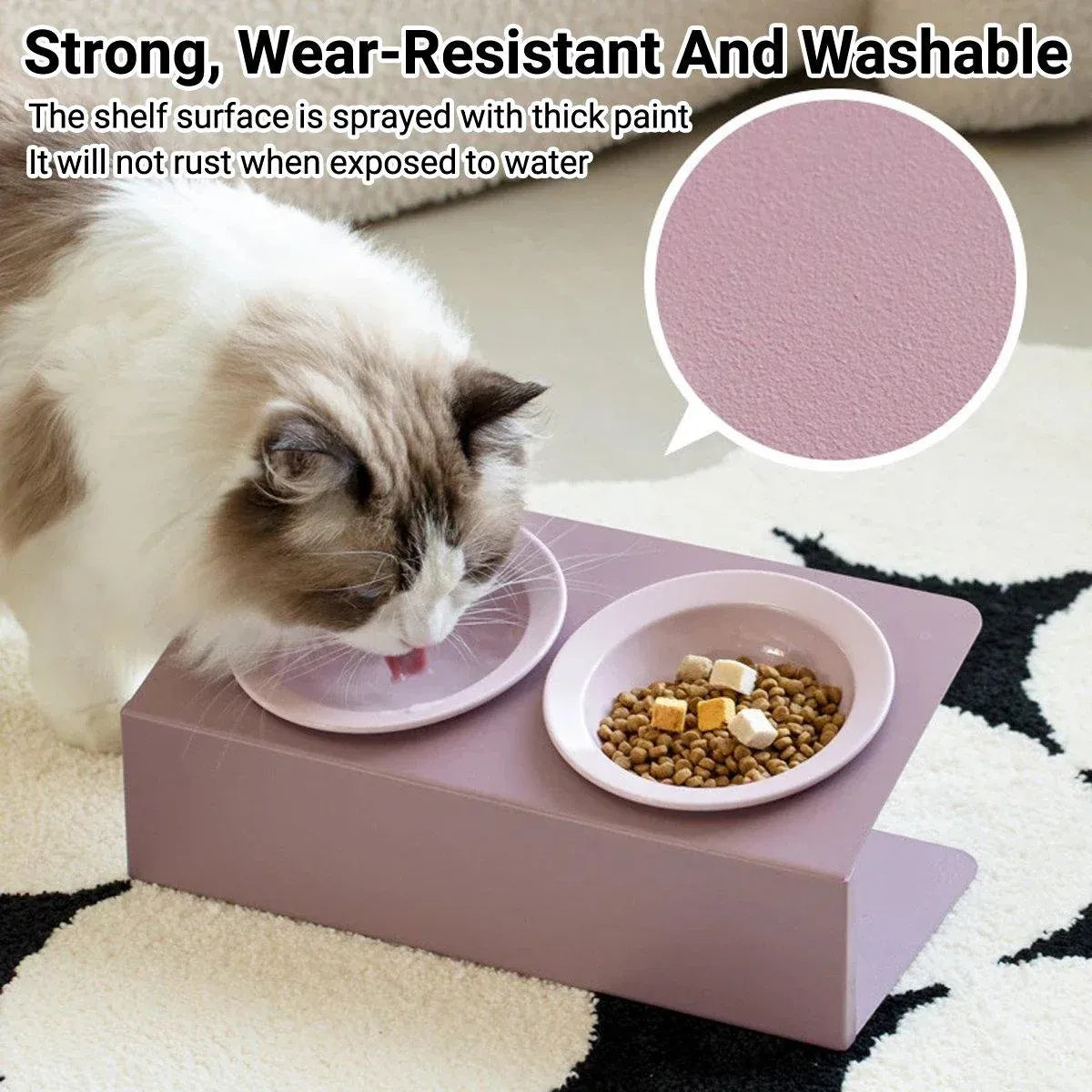 Ceramic Slanted Double Pet Bowl Cat Dog Food Water Bowl Non-Slip Feeding Dish - Purple