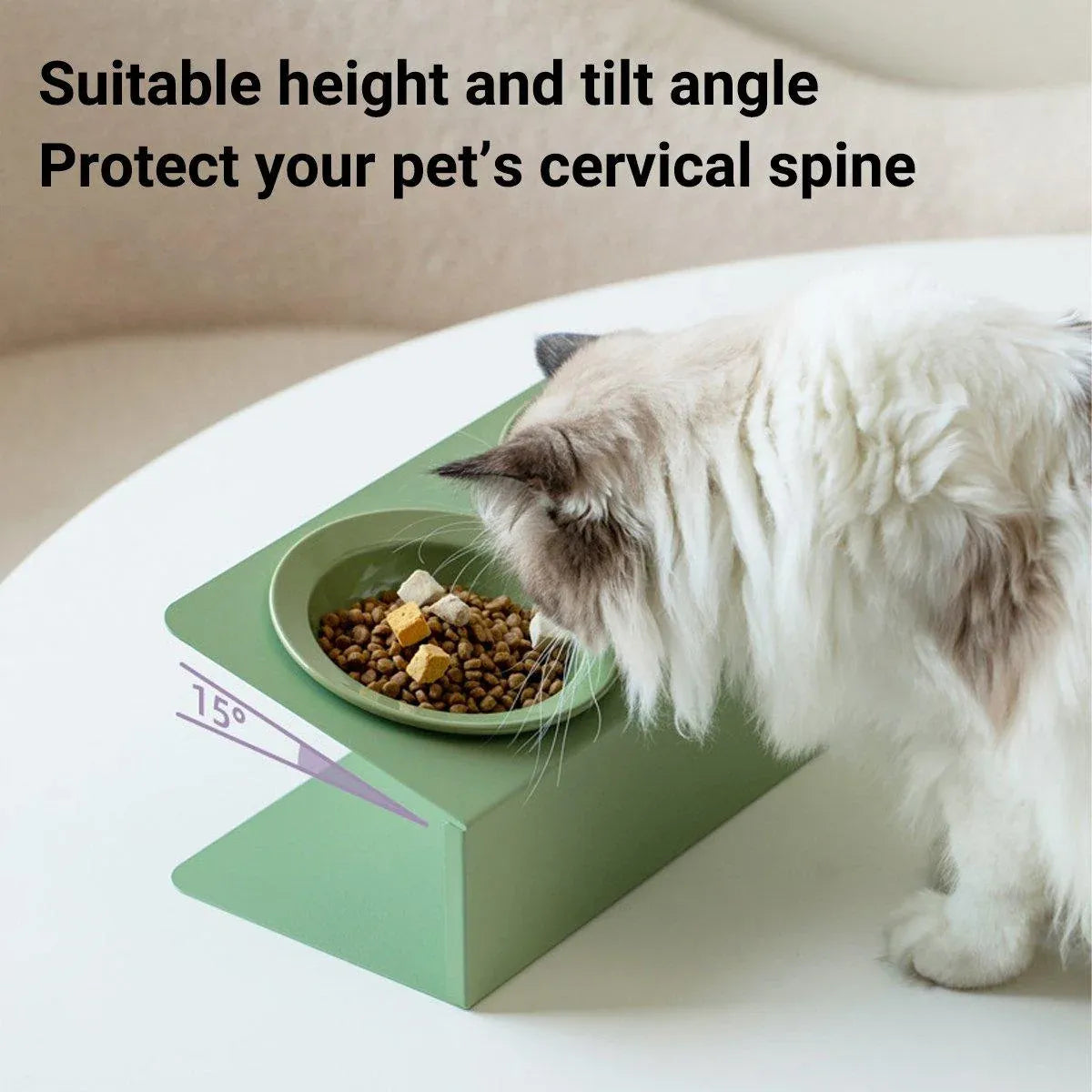 Ceramic Slanted Double Pet Bowl Cat Dog Food Water Bowl Non-Slip Feeding Dish - Purple