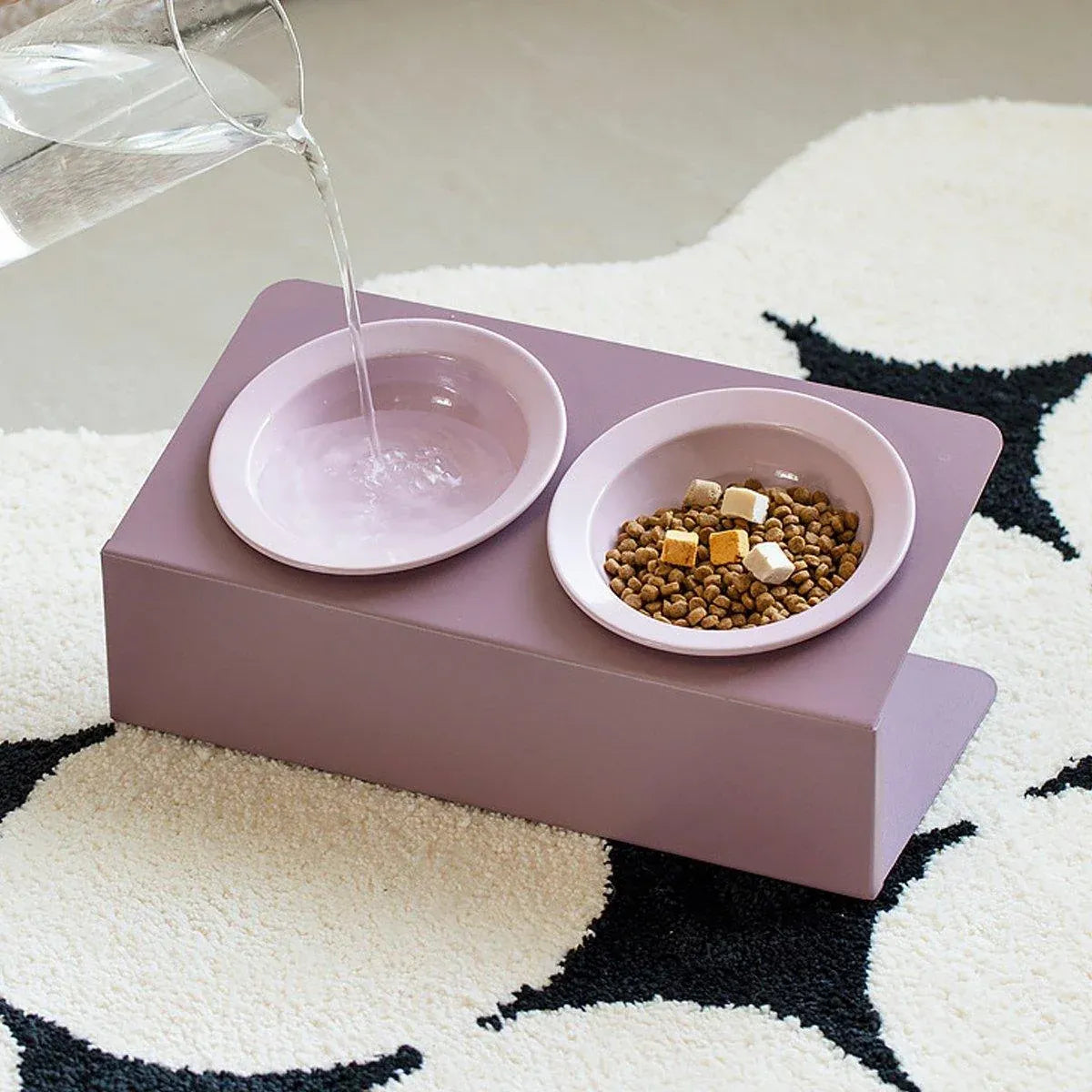 Ceramic Slanted Double Pet Bowl Cat Dog Food Water Bowl Non-Slip Feeding Dish - Purple